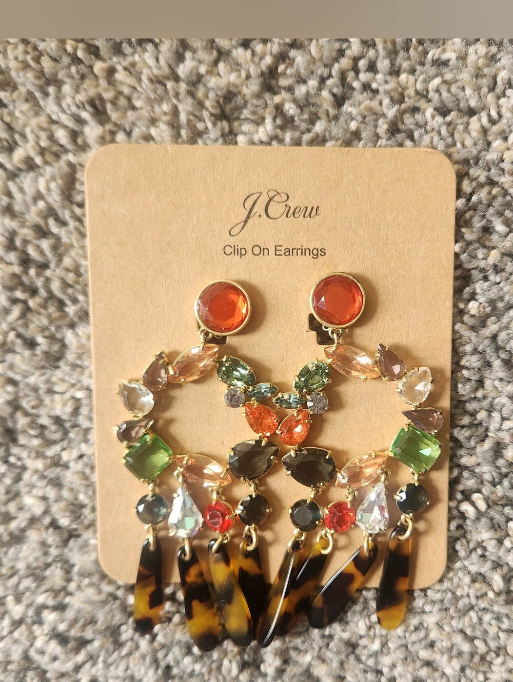 J. Crew Multicolor Crystal Hoop Clip-On Earrings with Tortoiseshell Dangles